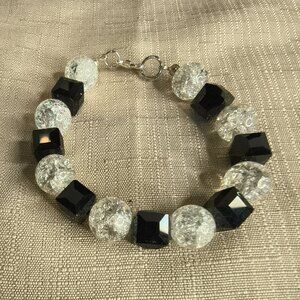 Silver Tone Art Glass Hand Made Bracelet